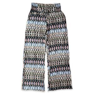 Peace & Pearls Soft Printed Pant‎ Women M Native Ikat Wide Leg Smocked NWT